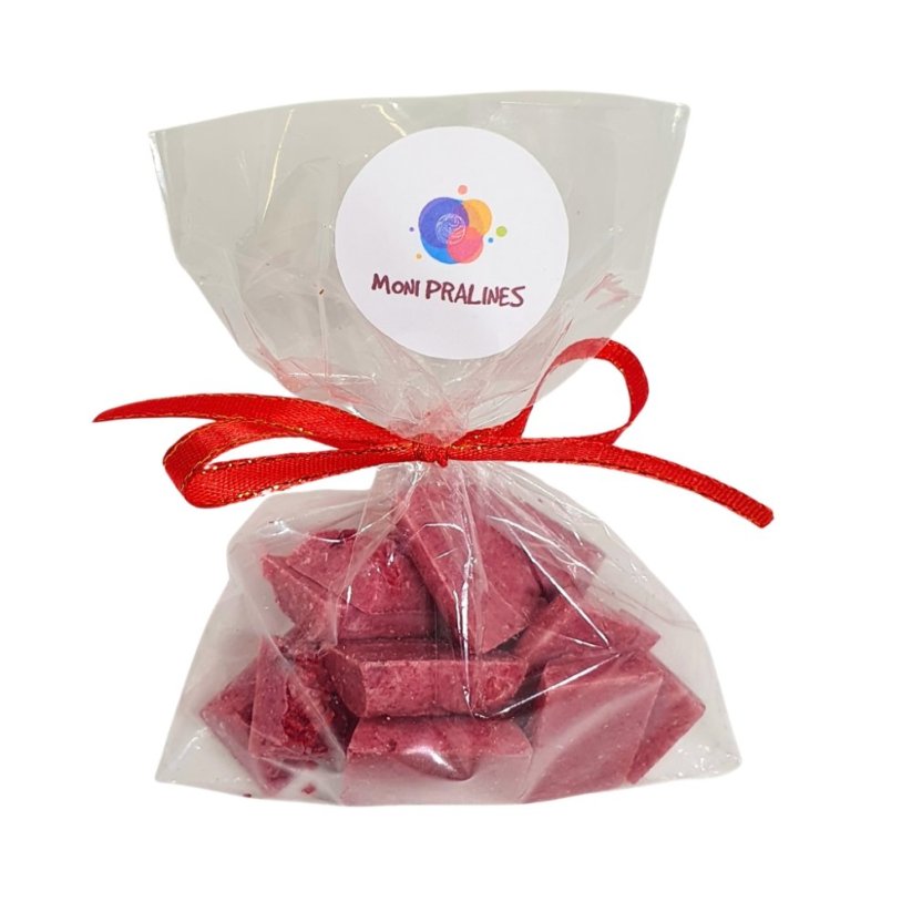 Malinové bonbónky - Způsob balení: Celofánový sáček se stuhou.