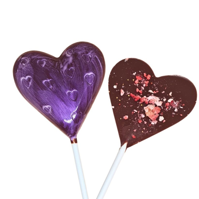 Lízátko z mléčné čokolády - Druhy: Srdce  s malinami 30g