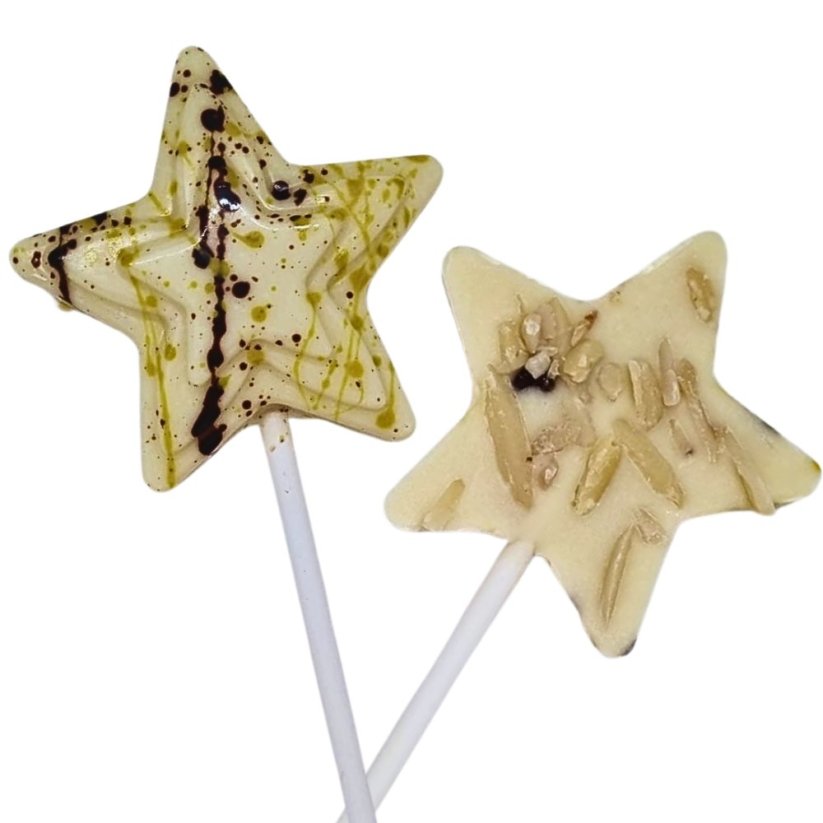 Lízátko z bílé čokolády - Druhy: Hvězda s ořechy 25g