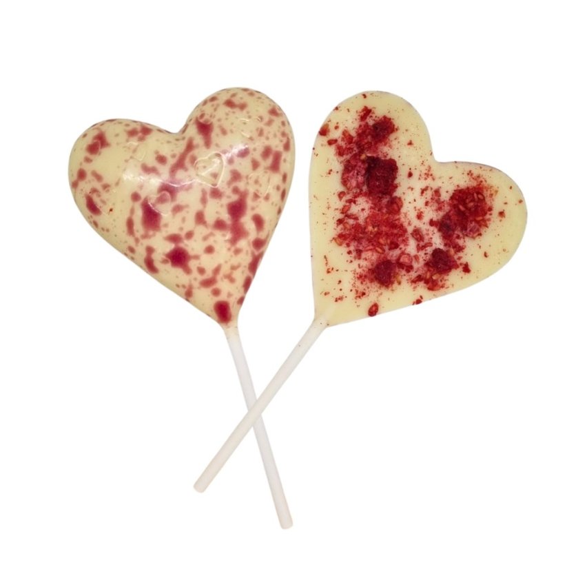 Lízátko z bílé čokolády - Druhy: Srdce s malinami 30g