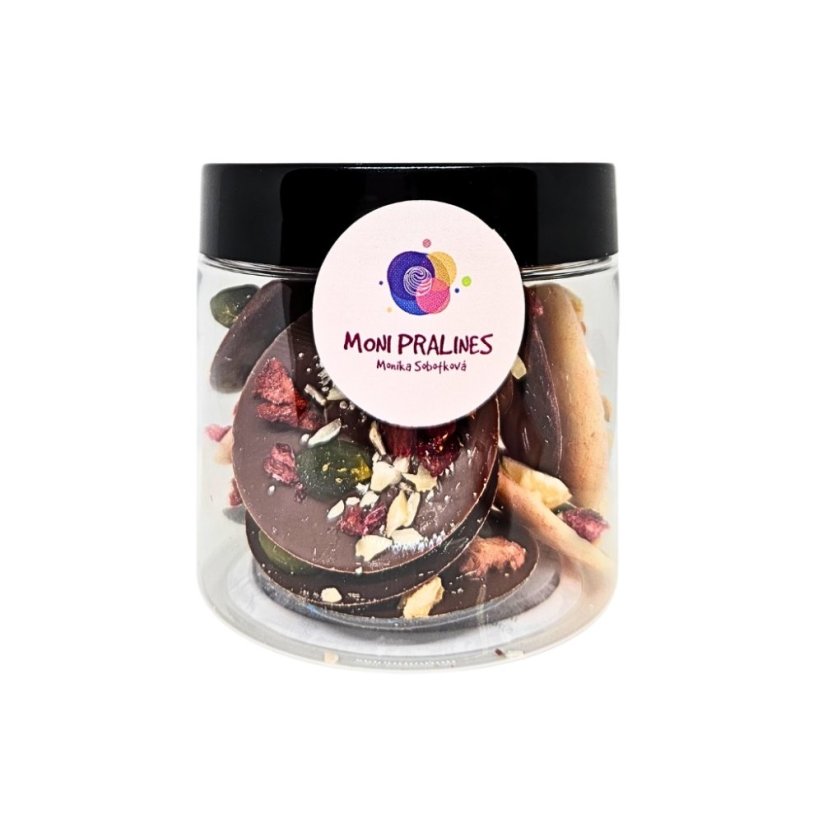 Čokoládové penízky s ovocem a ořechy - Velikost balení: Velké balení 75g čokoládových penízků