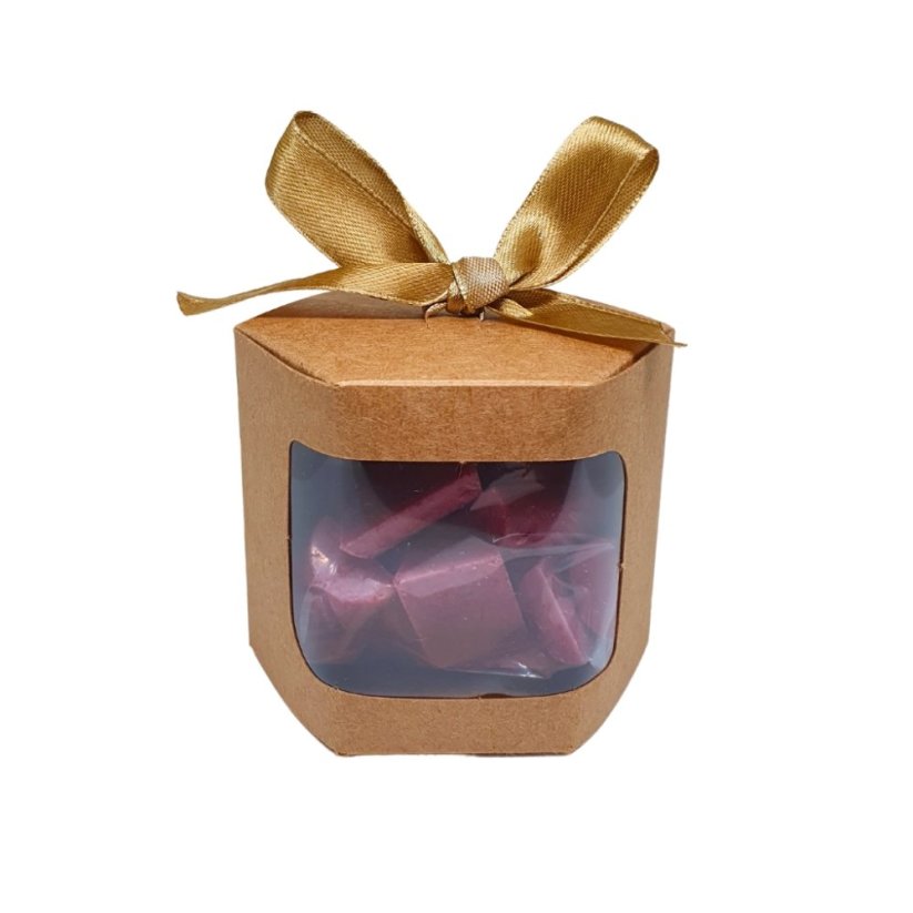 Malinové bonbónky - Způsob balení: Dárková krabička s mašlí.