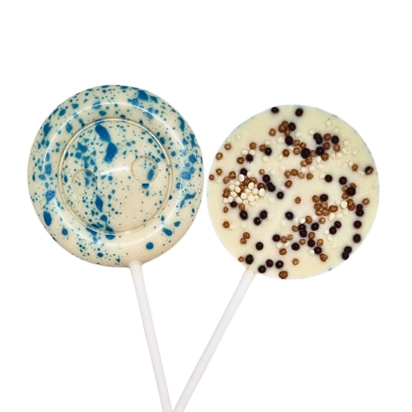 Lízátko z bílé čokolády - Druhy: Knoflík s křupinkami 25g